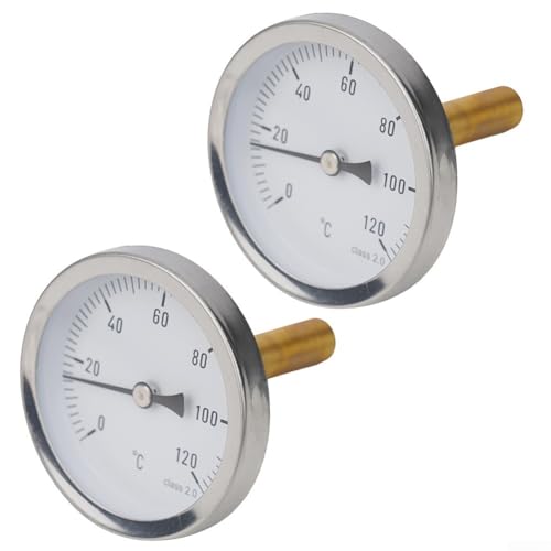 Vasiumic 2 Stück 63 mm Bimetall-Thermometer mit Edelstahlgehäuse und Messingmantel, 1/2 Zoll Schraubpuffer, 0-120 °C Wassertemperaturanzeige für Kesselheizung Vasiumic 2 Stück 63 mm Bimetall-Thermometer mit Edelstahlgehäuse und Messingmantel, 1/2 Zoll Schraubpuffer, 0-120 °C Wassertemperaturanzeige für Kesselheizung von Vasiumic
