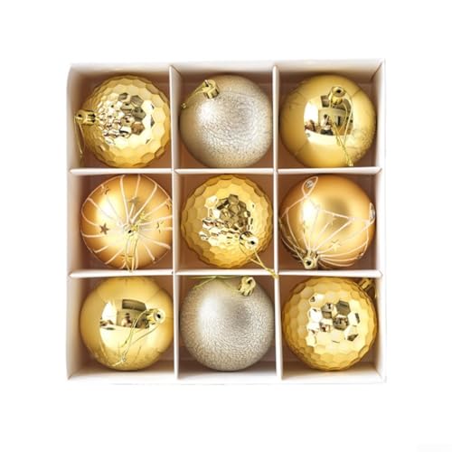 Vasiumic 8 cm goldene Weihnachtskugel-Ornamente, 9 Stück, bruchsichere Weihnachtsbaumkugeln für Weihnachtsbaumschmuck, Hochzeits- und Party-Hängedekoration von Vasiumic