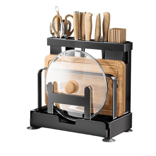 Vasiumic Edelstahl-Küchenregal mit rutschfester Matte und Ablaufschale, Arbeitsplatten-Organizer für Besteck, Essstäbchen, Schneidebretter, Topfdeckel, keine Installation erforderlich (weißer von Vasiumic
