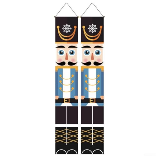 Vasiumic Festliche Weihnachtsdekoration Banner für Wand, Tür oder Veranda, Weihnachtsmann, Rentier und Schneeflocke, wetterfestes Polyester mit Ösen von Vasiumic