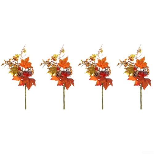 Vasiumic Herbstblumen-Deko-Set mit künstlichen Kürbissen, realistischen Beeren und Ahornblättern, 45 cm, 4-teiliges Arrangement für Erntefest, Halloween (B038) von Vasiumic