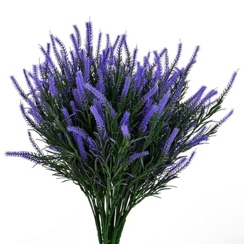 Vasiumic Künstliche Affengraspflanzen für den Außenbereich, 12 Bündel, lebensechte grüne Sträucher für Garten, Terrasse, Veranda, Gehweg, Fensterbank und Heimdekoration, Kunststoff (lila) von Vasiumic