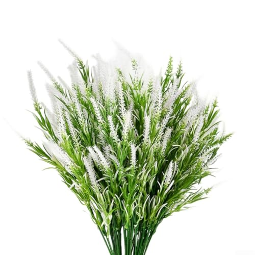 Vasiumic Künstliche Affengraspflanzen für den Außenbereich, 12 Bündel, lebensechte grüne Sträucher für Garten, Terrasse, Veranda, Gehweg, Fensterbank und Heimdekoration, Kunststoff (weiß) von Vasiumic