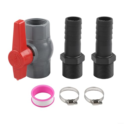 Vasiumic Kugelhahn mit Schlauchanschluss PVC Absperrventil für Pool Bewässerungssystem Rohrleitung Wasserdurchflusskontrolle mit 2 Schlauchschellen und Dichtband 1 1/4 Zoll von Vasiumic