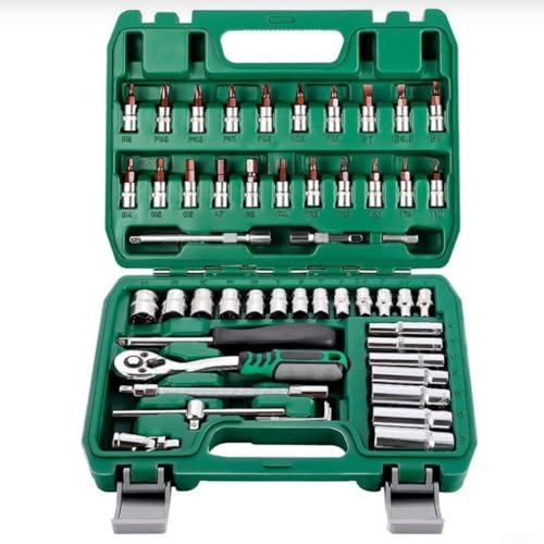 Vasiumic Professionelles 53-teiliges Handwerkzeug-Set mit 1/4-Zoll-Antriebsratsche, Chrom-Vanadium-Stahl-Stecknüssen und blasgeformtem Koffer für Haus und Garage, Schnellspann-Steckschlüsselsystem Vasiumic Professionelles 53-teiliges Handwerkzeug-Set mit 1/4-Zoll-Antriebsratsche, Chrom-Vanadium-Stahl-Stecknüssen und blasgeformtem Koffer für Haus und Garage, Schnellspann-Steckschlüsselsystem von Vasiumic