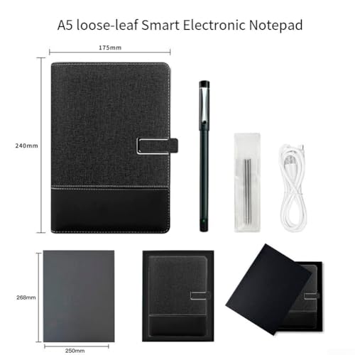 Vasiumic Smart-Stift-Notiz-Digitalisierung in Echtzeit, mit Bluetooth-kompatibler Technologie, Handschrift zu Text, Konvertierungsfunktion, ABS-Material, 17,5245 cm, Schwarz (Smart Pen + Papier 16G) von Vasiumic