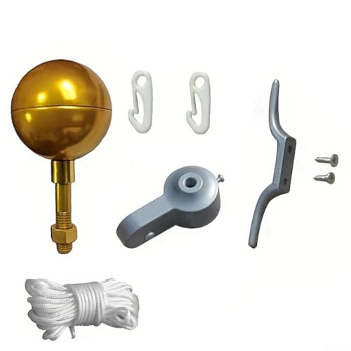 Vasiumic Vergoldeter runder Hand-Fahnenmastkappe, Outdoor-Fahnenmast-Zubehör-Set mit LKW-Umlenkrolle, Kugelseil-Clip, Halyard für 5,1 cm Durchmesser Stangen, Gartendekoration (Kugel 2) von Vasiumic