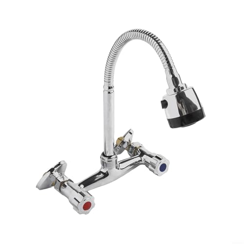 Vasiumic Wand-Küchenarmatur mit Doppelgriff-Design, 360° drehbarer Auslauf, verstellbarer Mittelabstand 150 mm, poliertes Chrom-Finish von Vasiumic