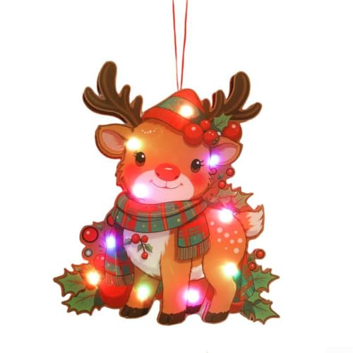 Vasiumic Weihnachts-Fenster-Hängeleuchten mit Weihnachtsmann, Rentier, Bär und Kranz, warmweiße LED-Ornamente für Innen- und Außenbereich, saisonale Heimdekoration von Vasiumic