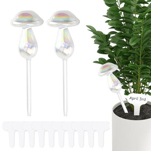 Vaskula 2 Stück Bewässerungskugeln Glas 23 cm Bunte Pilze Transparent Bewässerungskugeln Automatische Bewässerung für Drinnen Balkon Garten Pflanze Topfpflanzen Bewässerungssystem von Vaskula