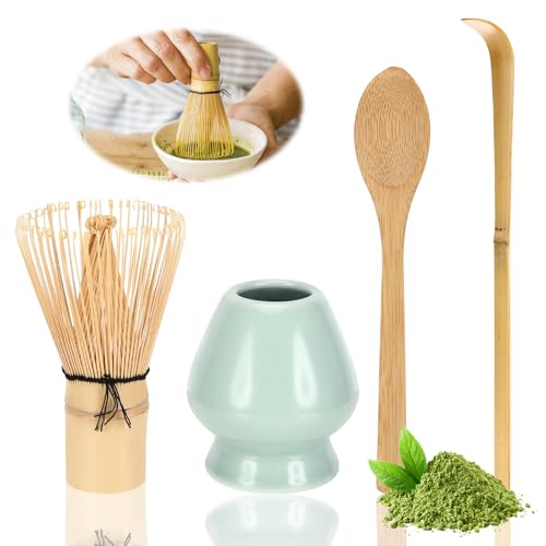 Vasmeiy Matcha Besen Matcha Set, 4 StüCk Whisk ZubehöR Macha Tea Set mit Matcha Löffel, Matcha-Schneebesen, Teepinselhalter aus Keramik (cyanfarben) von Vasmeiy