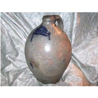 Ca. 1850 Es Antique I.m. Mead & Co. Of Mogadore, Ohio 14 1/2" Tall Stoneware Ovoid Krug Mit Appliziert Griff Und Kobalt Akzenten von VastVintageVisions