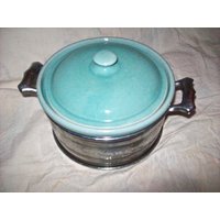 Ca. 1940Er Weller Pottery Türkis Blau Glasierte Schale Mit Metall Servier Caddy von VastVintageVisions