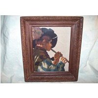 Gerahmte Crewel/stickerei Von Hendrick Terbrugghen Baroque Gemälde Des Flötenspielers - Dutch Golden Age von VastVintageVisions