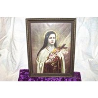 Großer Vintage Druck Der Heiligen Therese De Lisieux in Ihrem Original Holzrahmen - Saint Therese Of The Roses von VastVintageVisions