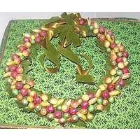 Kleine Vintage Handgemachte Weihnachtskranz-Dekoration Mit Verschiedenen Früchten/Blättern & Samtband Kleine Vintage Handgemachte Weihnachtskranz-Dekoration Mit Verschiedenen Früchten/Blättern & Samtband von VastVintageVisions