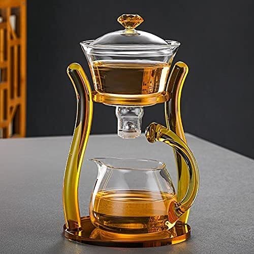 Vastate Faule Kungfu Glas teekanne eingestellt resistent Glas Tee Set Kaffee Set magnetische wasserumleitung rotierende abdeckungsschüssel halbautomatisch Tee Maker (Farbe : Crystal, Größe : Set) von Vastate