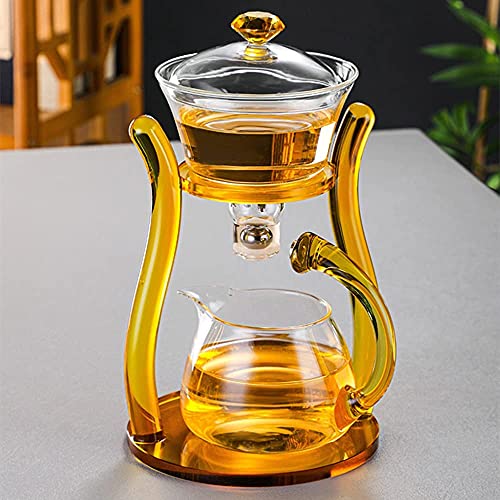 Vastate Faule Kungfu Glas teekanne eingestellt resistent Glas Tee Set Kaffee Set magnetische wasserumleitung rotierende abdeckungsschüssel halbautomatisch Tee Maker (Farbe : Gold, Größe : Single) von Vastate