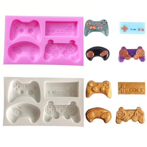 2 Stücke Game Controller Silikon Formen, Fondantformen für Gamecontroller, Spiel-Controller-Form aus Silikon, Gelten für Süßigkeiten, Schokolade, Kuchendekoration(Grau, Rosa) von Vastsea