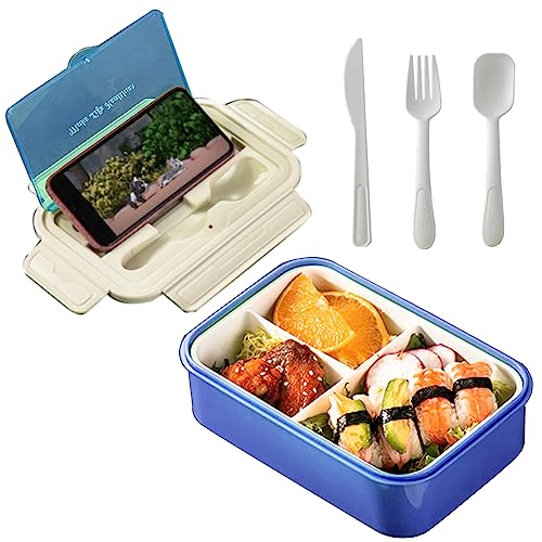 Vastsea 1400ML Lunchbox, Lunch Box, Brotdose mit 3 Fächern, mit Messer, Löffel und Gabel, Mikrowellengeeignet, für Erwachsene und Kinder von Vastsea