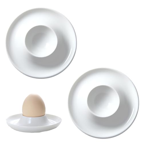 Vastsea 2 Stück Keramik-Eierbecher, CremeWeiß Porzellan EierStänder, Mit Ablage Eierständer Egg Cup, Geeignet für Küche Esszimmer(Weiß, 9x9x2.5) von Vastsea