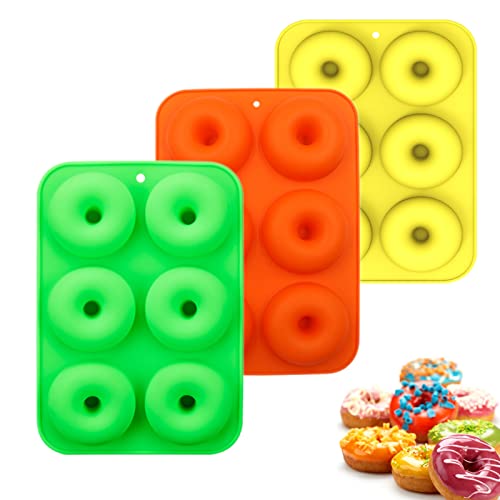 Vastsea 3 Stück Silikon Donut Formen, 6 Mulden Silikonform Donut, Sichere Silikon Donut Backform, Antihaftbeschichtet, Lebensmittelecht, Gelten für Kuchen, Kekse, Bagels, Muffins(Dreifarbig) von Vastsea