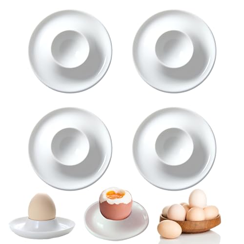 Vastsea 4 Stück Keramik-Eierbecher, CremeWeiß Porzellan EierStänder, Mit Ablage Eierständer Egg Cup, Geeignet für Küche Esszimmer(Weiß) von Vastsea