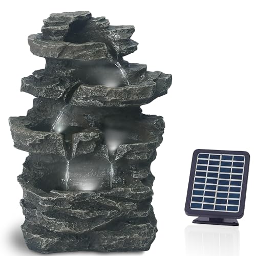 Gartenbrunnen Solar für Outdoor mit Beleuchtung LED – Echter Wasserfall Felsenbrunnen Vintage Garten Brunnen Groß für Außen Gartendeko - Gartenteich Deko Vogelbad - Outdoor (Victoria Fall - Grün) von Vatch