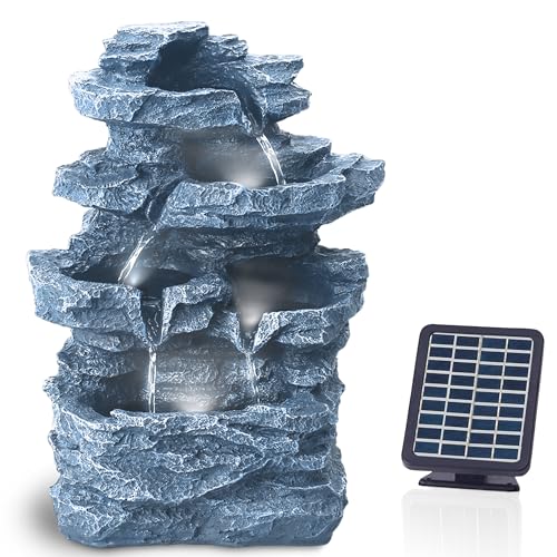 Gartenbrunnen Solar für Outdoor mit Beleuchtung LED – Echter Wasserfall Felsenbrunnen Vintage Garten Brunnen Groß für Außen Gartendeko - Gartenteich Deko Vogelbad - Outdoor (Victoria Fall - Blau) von Vatch