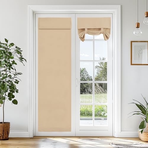 Vatge Türvorhang zum Binden, thermisch isoliert, Tricia, Tür-/Fenstervorhang für Terrassentür, selbstklebend, Türrollo, Haustür, Seitenlichtvorhang, 1 Panel, B 26 x L 70, Beige von Vatge
