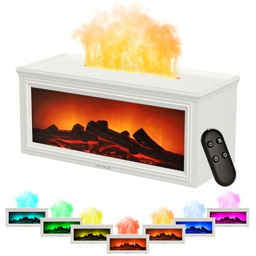 Aroma Diffuser mit LED Kamin Flammeneffekt - 7-Farben-Licht Luftbefeuchter mit Fernbedienung - Weißes Design für gemütliche Atmosphäre | Flammen Diffuser Wasserlose Abschaltautomatik Aroma Diffuser mit LED Kamin Flammeneffekt - 7-Farben-Licht Luftbefeuchter mit Fernbedienung - Weißes Design für gemütliche Atmosphäre | Flammen Diffuser Wasserlose Abschaltautomatik von Vauki