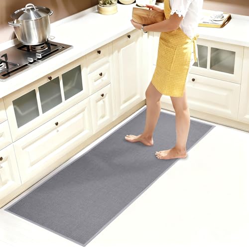 Küchenteppich rutschfest Waschbar - 43.5x180cm, Küchenteppich Läufer Saugfähig,Langlebiger Rutschhemmender Küchenmatte-Auslauf,Leicht Zu Reinigen,TPE-Material Sicher für Nassbereiche - Dunkelgrau von Vauki