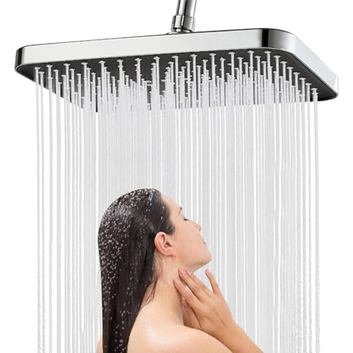 Regendusche Duschkopf 30cm Diagonale - Extrabreite Quadratische Kopfbrause mit 360° Verstellarm, Silikon-Düsen Anti-Kalk & Wassersparend-Technologie für Wellness-Duschen (Edelstahl/Schwarzer Finish) von Vauki