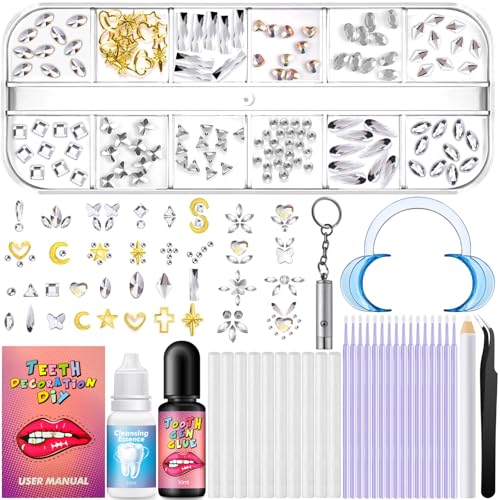 Vautvis 10 pcs Zahn Edelstein Set DIY Zahn Edelstein Kit Zahnstein Schmuck Zahnschmuck Set Mit Kleber Für Zähne Teeth Gems Kit von Vautvis