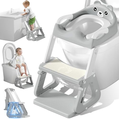 Vautvis Toilettensitz Kinder Mit Treppe, 2 In 1 Toilettenleiter Für Kinder, Klositz Für Kinder Mit Treppe Bär, Kindertoilette Ab 2 3 4 Jahre Mit Griffe, Pu-Sitzkissen, Anti Rutsch Pad Tritthocker Vautvis Toilettensitz Kinder Mit Treppe, 2 In 1 Toilettenleiter Für Kinder, Klositz Für Kinder Mit Treppe Bär, Kindertoilette Ab 2 3 4 Jahre Mit Griffe, Pu-Sitzkissen, Anti Rutsch Pad Tritthocker von Vautvis