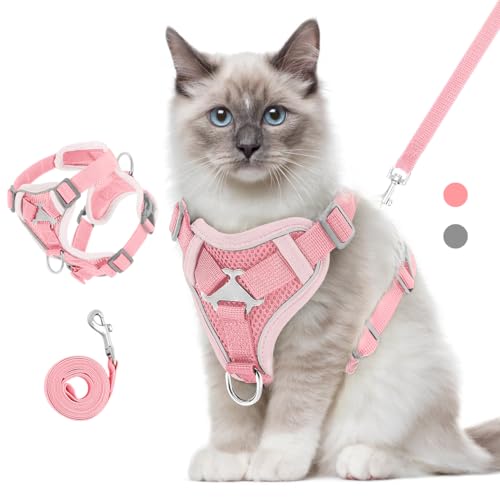 VavoPaw Katzengeschirr mit Leine Ausbruchsicher, Verstellbar Katze Brustgeschirr mit Reflektierend Streifen & Atmungsaktiv Netzgewebe, Weich Haustier Geschirr für Katzen Kätzchen Welpen, M, Rosa von VavoPaw