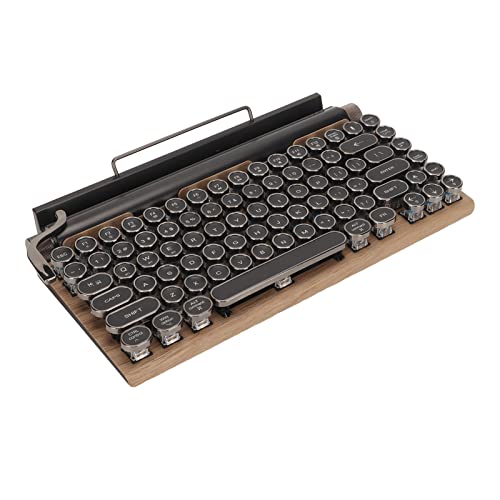VBESTLIFE Retro-Schreibmaschinentastatur, 83 Tasten, Kabellose Mechanische Vintage-Bluetooth-Tastatur mit Runder Metallkappe für Desktop-PC, Laptop, Telefon (Farbe der Holzmaserung) von VBESTLIFE