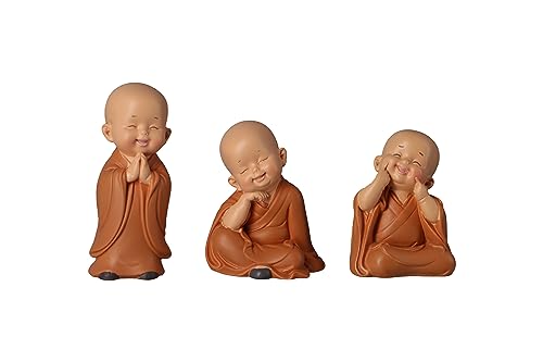 Vctitil Mini-Mönch-Buddha-Statue, glückliche lachende Buddha-Figur, Buddha-Statuen für Desktop-Ornament, Heimdekoration, Auto-Armaturenbrett, 3 Stück von Vctitil