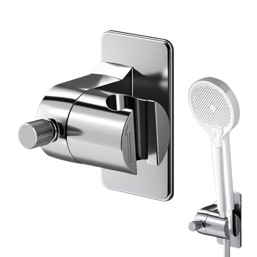 Duschkopfhalterung ohne Bohren, Nagelfreier Duschhalterung mit Verstellbarem Winkel, Duschbrause Halterung ohne Bohren, Wand-brausehalterung für Das Bad mit extra starkem Klebepad von Vcumter