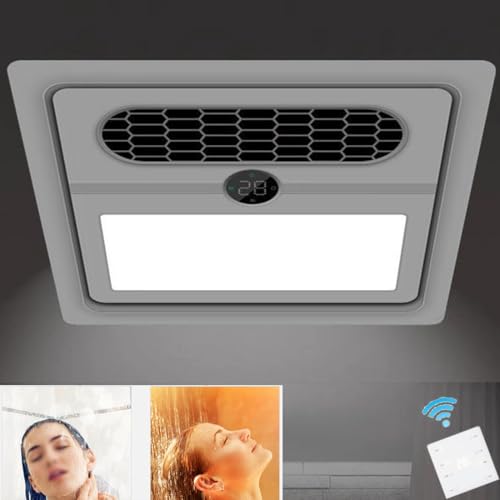 Vcyex Badlüfter mit Fernbedienung, Dunstabzug, LED-Licht, Haartrockner, Heizung, 2 Stufen, Belüftung, Temperaturanzeige, Badezimmerlüfter, Badezimmer, Toilette, Belüftung, 35 x 35 cm Vcyex Badlüfter mit Fernbedienung, Dunstabzug, LED-Licht, Haartrockner, Heizung, 2 Stufen, Belüftung, Temperaturanzeige, Badezimmerlüfter, Badezimmer, Toilette, Belüftung, 35 x 35 cm von Vcyex