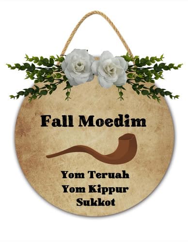 Hebräisches Holzschild mit Aufschrift "Fall Moedim Yom Teruah Yom Kippur Sukkot", rund, für jüdische Familie, Urlaub, Türhänger, Schofar des Sühnopfes, Dekorschild, Bauernhaus, Willkommensschild, 28 x Hebräisches Holzschild mit Aufschrift "Fall Moedim Yom Teruah Yom Kippur Sukkot", rund, für jüdische Familie, Urlaub, Türhänger, Schofar des Sühnopfes, Dekorschild, Bauernhaus, Willkommensschild, 28 x von Vdenvileye