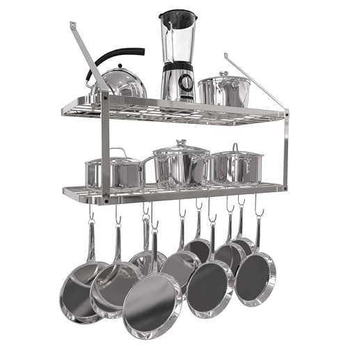 Vdomus Hanging Pot und Pan Rack - Wand montiertes Hang -Topfregal für Küchenlager und Organisation - Silber 2 -tierende Wandregal für Töpfe und Pfannenaufbewahrung Vdomus Hanging Pot und Pan Rack - Wand montiertes Hang -Topfregal für Küchenlager und Organisation - Silber 2 -tierende Wandregal für Töpfe und Pfannenaufbewahrung von Vdomus