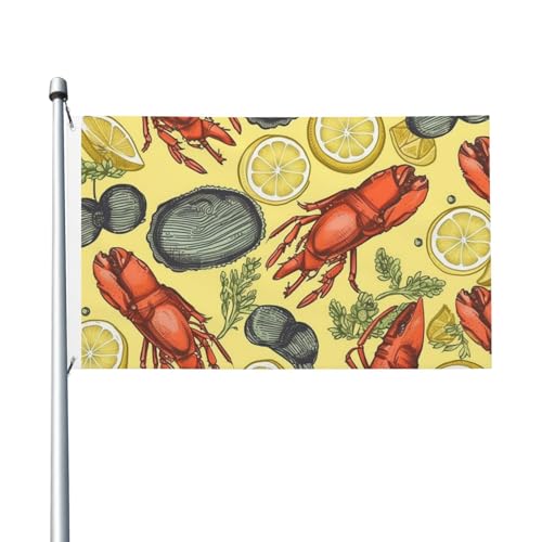 Flagge, 90 x 152 cm, doppelseitige Flagge, Hummer und Zitrone, Allwetterflaggen für Hof, Outdoor-Dekoration, Urlaubsbanner von VducK