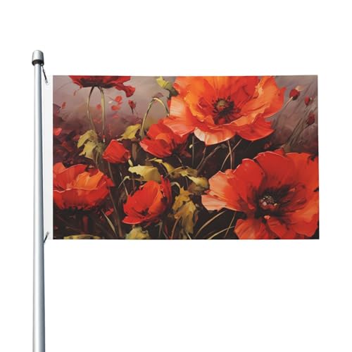 Flagge, 90 x 152 cm, doppelseitige Flagge, Ölgemälde, rote Blume, Allwetterflaggen für Hof, Outdoor-Dekoration, Urlaubsbanner von VducK