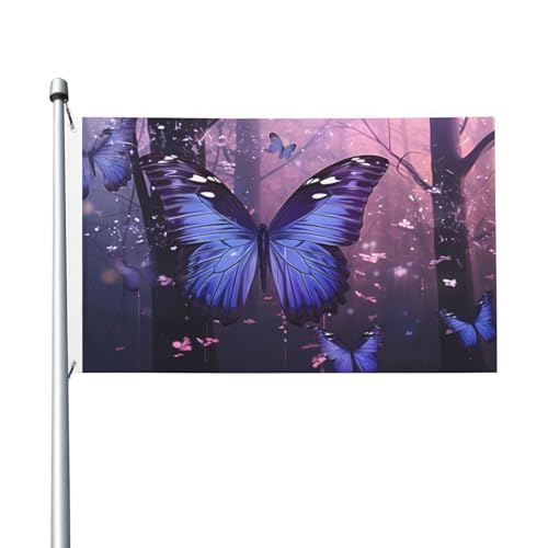 Flagge, 90 x 152 cm, doppelseitige Flagge, violett, Schmetterlingskunst, Allwetterflaggen für Hof, Outdoor-Dekoration, Urlaubsbanner von VducK