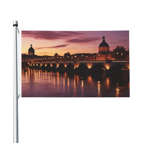 Flagge, 90 x 152 cm, doppelseitige Flagge, violett, Sonnenuntergang bei Toulouse, Stadt, Allwetterflaggen für Hof, Outdoor-Dekoration, Urlaubsbanner von VducK