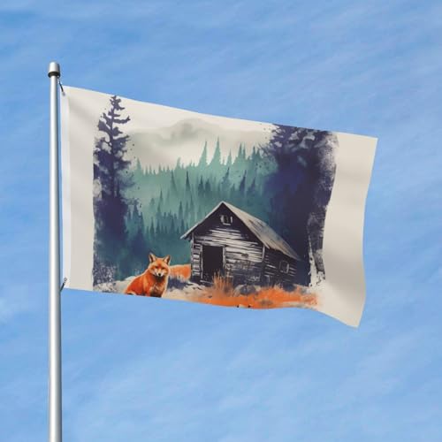 Flagge, 90 x 152 cm, doppelseitige Outdoor-Flagge, roter Fuchs, rustikale Kabinenflagge, Banner für Hof, Outdoor-Dekoration von VducK