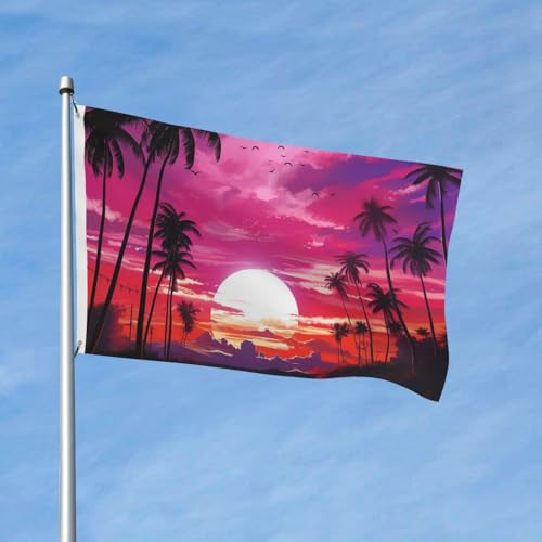 Flagge für den Außenbereich, Hausflagge, Gartenbanner, violetter Himmel über Palmenhain, Partyflagge für jedes Wetter, drinnen und draußen, 90 x 150 cm von VducK