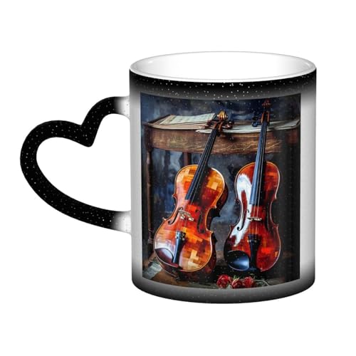 Tasse mit Violine und Cello, bedruckt, Farbwechsel, Keramik, Kaffeetassen, kreative Tasse, magische Teetasse von VducK