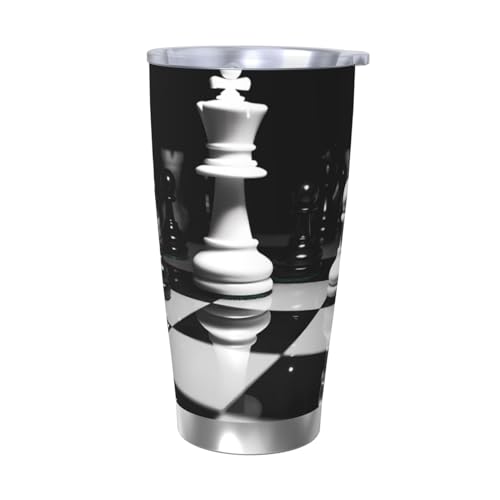 VducK 590 ml Reisebecher Schwarz und Weiß Schach Isolierte Kaffeetasse mit auslaufsicherem Deckel Wiederverwendbare Kaffeetassen Reise Auto Kaffeetasse für heiß und kalt von VducK